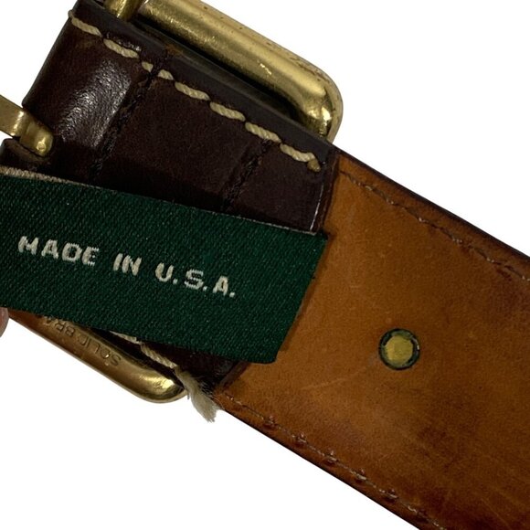 Cole Haan Mens Leather Belt Solid Brass Buckle Made In USA Brown Tan Size 32 - Picture 6 of 11